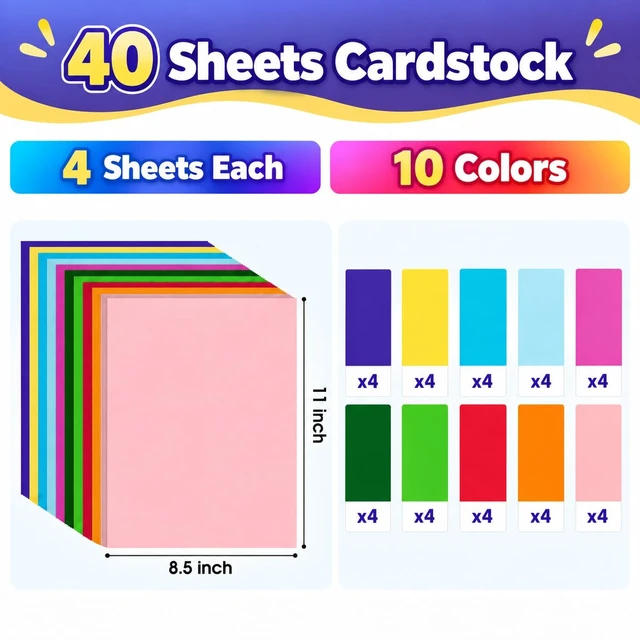 Alt view image 2 of 6 - CreGear 40 Sheets Colored Cardstock Paper 8.5x11, 10 Colors