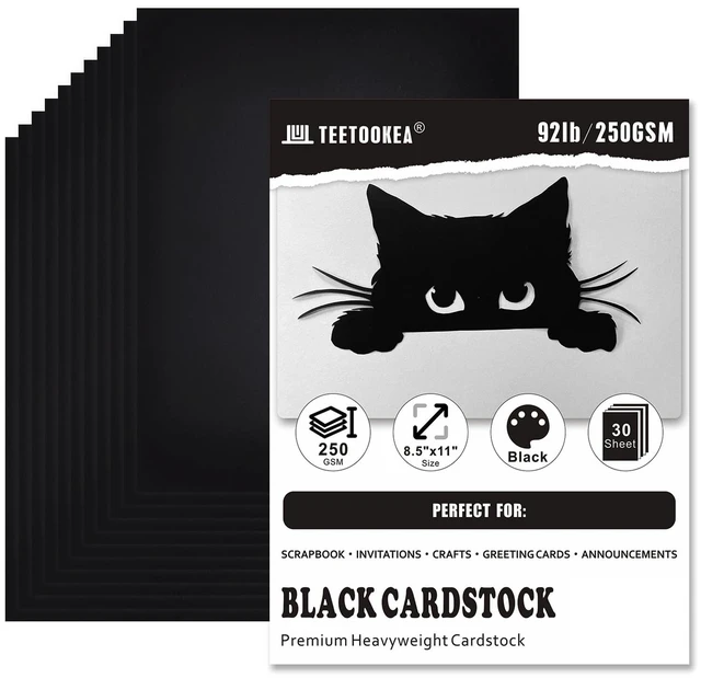Main image of Black Cardstock Paper 30 Sheets 8.5 x 11 92lb/250gsm