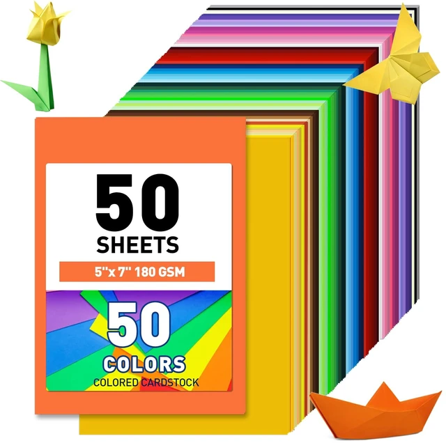 Main image of MAXECHO 5"x7" Colored Cardstock, 50 Sheets, 50 Colors, 180 GSM (65 lb), Printer Friendly for DIY Crafts, Cricut, School Supplies