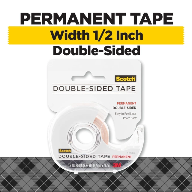 Alt view image 6 of 6 - Scotch Double Sided Permanent Tape, Transparent, 1/2in x 300in, 1 Dispenser