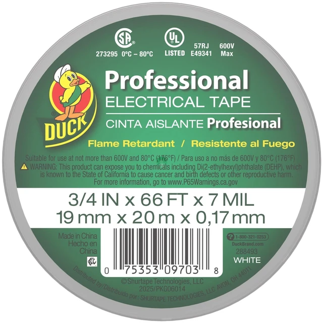 Main image of Duck Brand Professional Electrical Tape Canister Pack 0.75in x 66ft x 7mil White