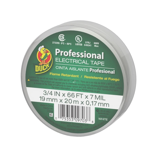 Alt view image 2 of 6 - Duck Brand Professional Electrical Tape Canister Pack 0.75in x 66ft x 7mil White