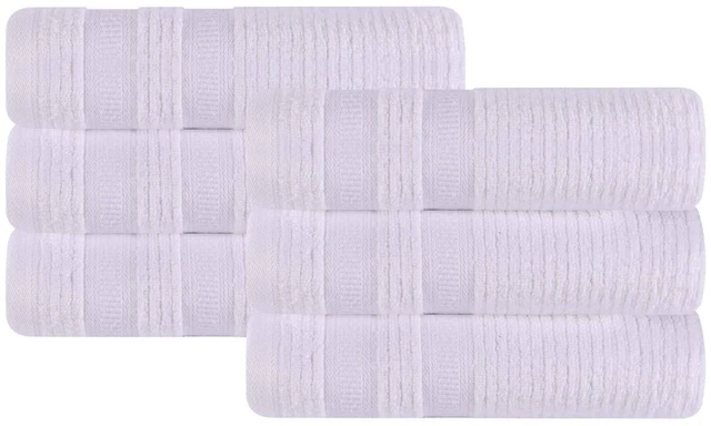 Alt view image 4 of 5 - Zero Twist Cotton Ribbed Geometric Hand Towel Set of 6, Ultra Soft Quick Dry, White