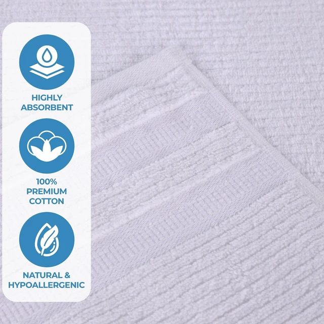 Alt view image 5 of 5 - Zero Twist Cotton Ribbed Geometric Hand Towel Set of 6, Ultra Soft Quick Dry, White