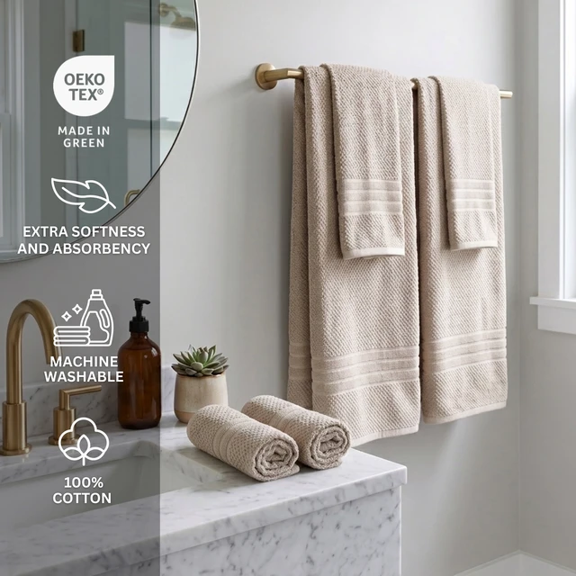 Alt view image 3 of 6 - Mainstays Basics 6-Piece Tan Bath, Hand and Washcloth Set