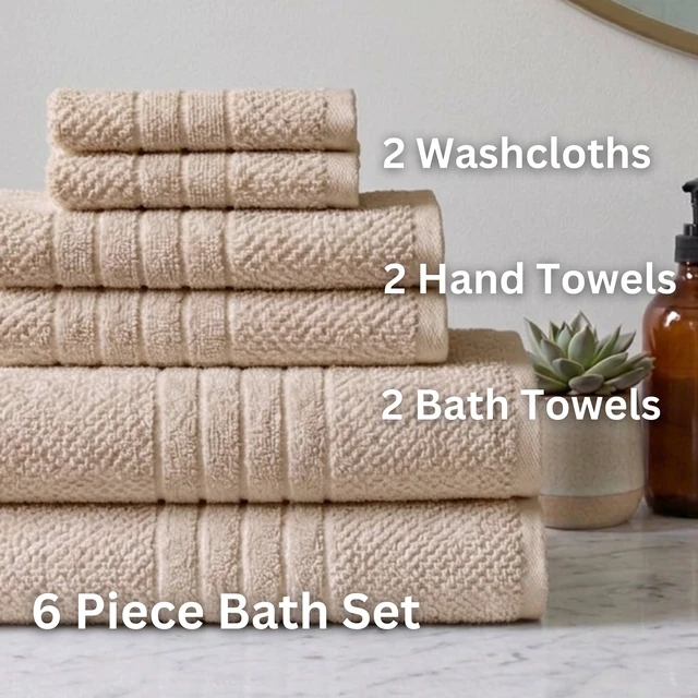 Alt view image 2 of 6 - Mainstays Basics 6-Piece Tan Bath, Hand and Washcloth Set