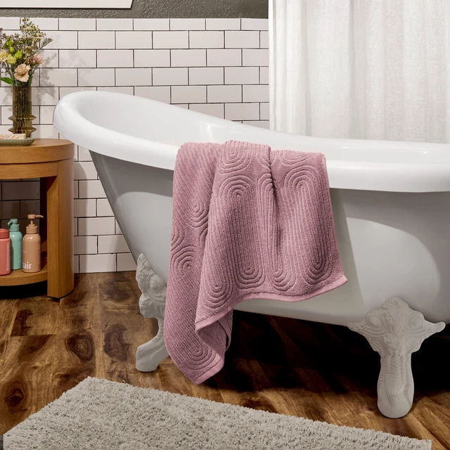 Alt view image 4 of 7 - Beautiful by Drew Barrymore Textured Bath Towel 100% Cotton Rose Pink