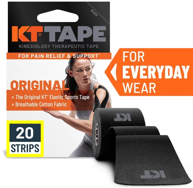 Main image of KT Tape Original Cotton Kinesiology Tape, Black, 20 Precut Strips