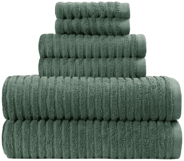 Main image of Better Homes & Gardens PowerLoft AIRRICH 6-Piece Bath Towel Set, Green Ash Textured Stripe
