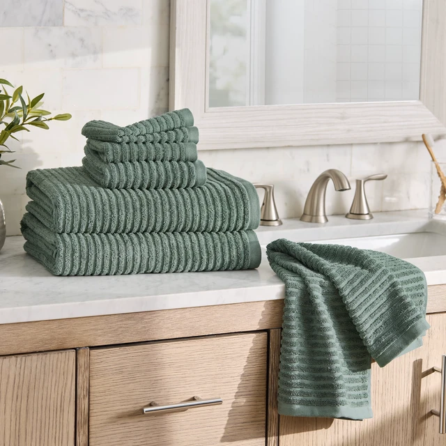 Alt view image 4 of 6 - Better Homes & Gardens PowerLoft AIRRICH 6-Piece Bath Towel Set, Green Ash Textured Stripe
