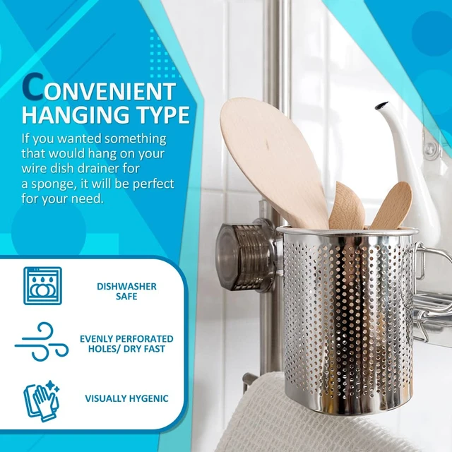 Alt view image 3 of 7 - HOME&I Silverware Drying Basket for Dish Rack, Compact SUS304 Stainless Steel Hanging Utensil Holder, Round Cutlery Caddy for Kitchen Sink and Countertop