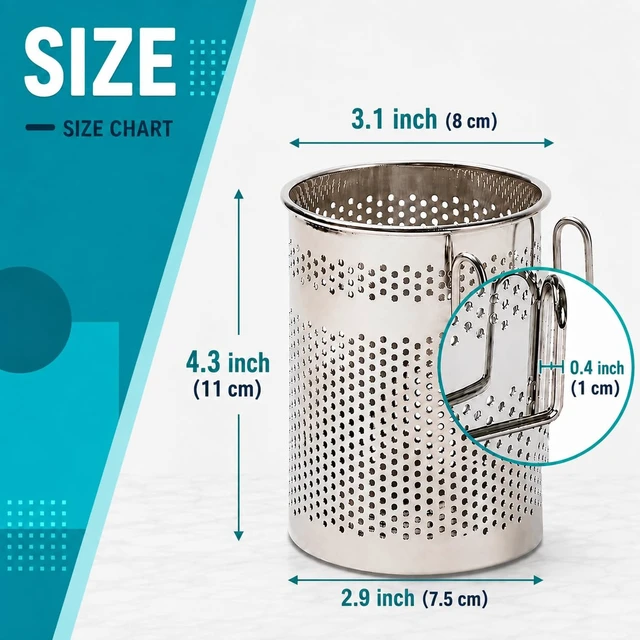 Alt view image 5 of 7 - HOME&I Silverware Drying Basket for Dish Rack, Compact SUS304 Stainless Steel Hanging Utensil Holder, Round Cutlery Caddy for Kitchen Sink and Countertop
