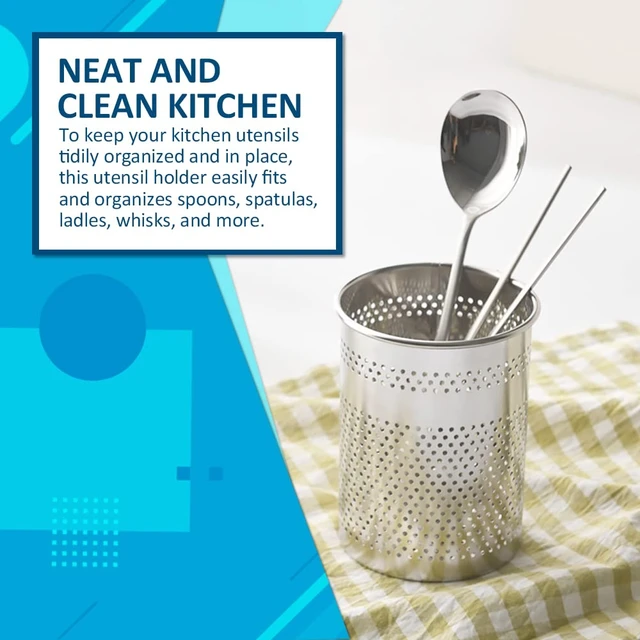 Alt view image 7 of 7 - HOME&I Silverware Drying Basket for Dish Rack, Compact SUS304 Stainless Steel Hanging Utensil Holder, Round Cutlery Caddy for Kitchen Sink and Countertop