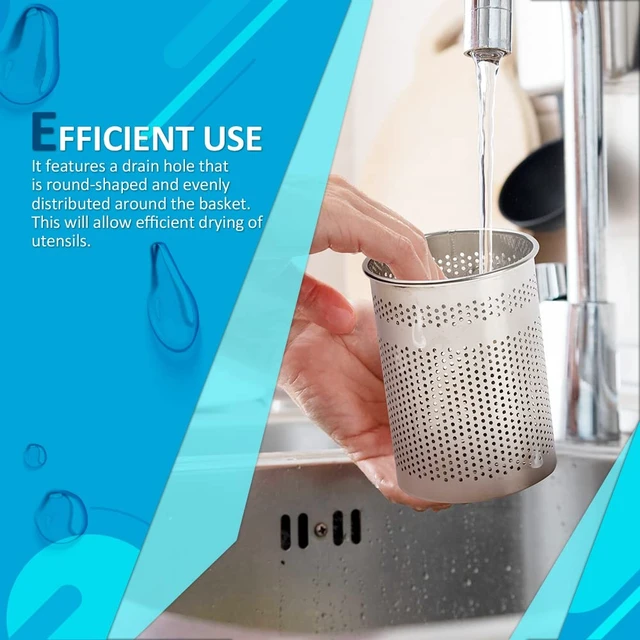 Alt view image 4 of 7 - HOME&I Silverware Drying Basket for Dish Rack, Compact SUS304 Stainless Steel Hanging Utensil Holder, Round Cutlery Caddy for Kitchen Sink and Countertop