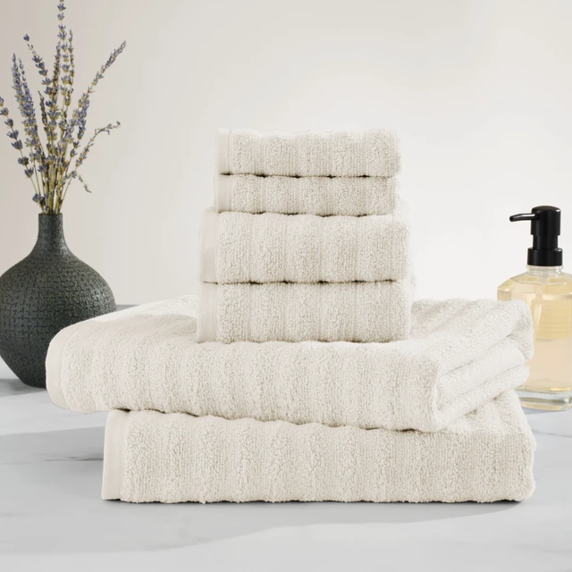 Alt view image 5 of 6 - Mainstays Performance Cotton 6-Piece Bath Towel Set, Textured Beige