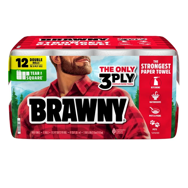 Alt view image 4 of 5 - Brawny Tear-A-Square 3-Ply Paper Towels, 12 Double Rolls, 76 Sheets per Roll