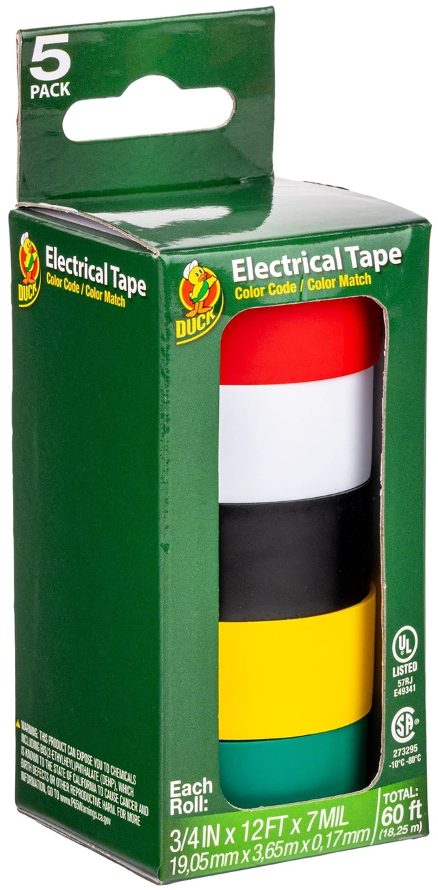 Main image of Duck Color Coding Electrical Tape, .75 In x 12 Ft x 7 Mil, Multi-Color, 5 Pack