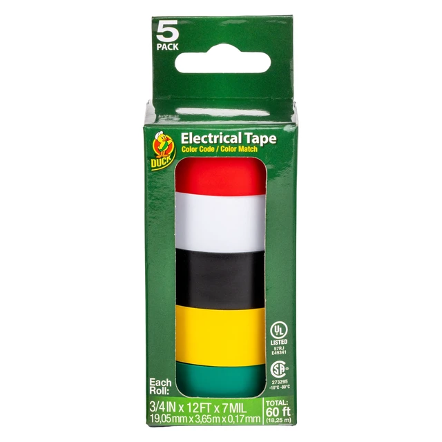 Alt view image 2 of 5 - Duck Color Coding Electrical Tape, .75 In x 12 Ft x 7 Mil, Multi-Color, 5 Pack