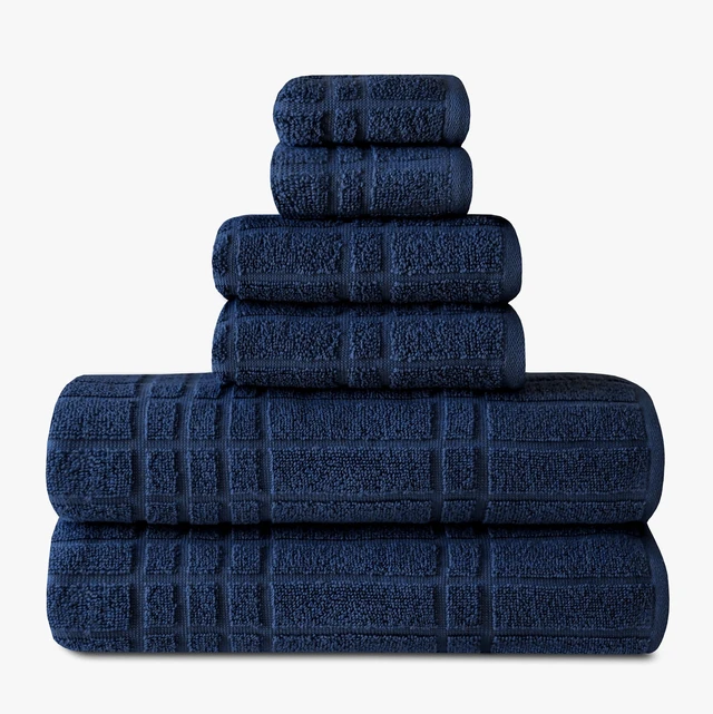 Main image of Mainstays Performance Cotton 6-Piece Bath Towel Set, Quick Dry, Fade Resistant, Textured Navy