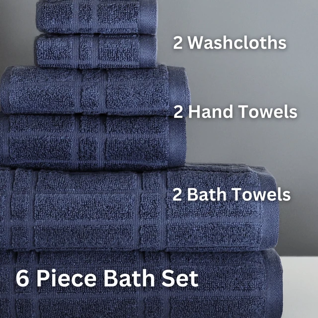 Alt view image 2 of 5 - Mainstays Performance Cotton 6-Piece Bath Towel Set, Quick Dry, Fade Resistant, Textured Navy