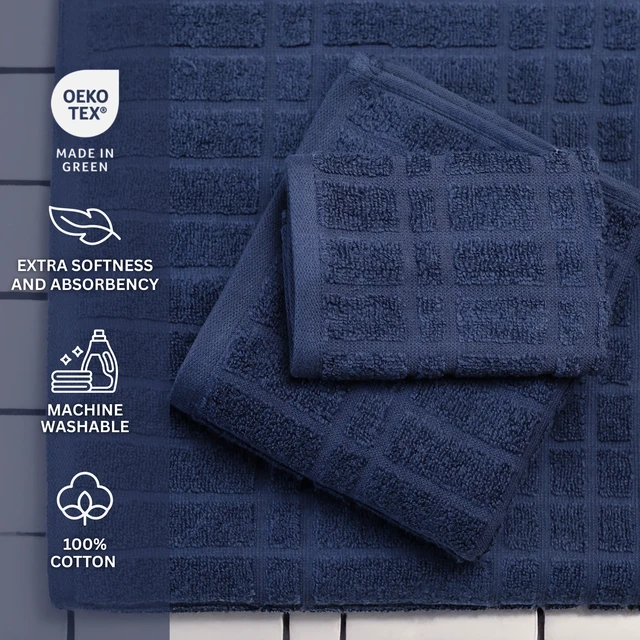 Alt view image 4 of 5 - Mainstays Performance Cotton 6-Piece Bath Towel Set, Quick Dry, Fade Resistant, Textured Navy
