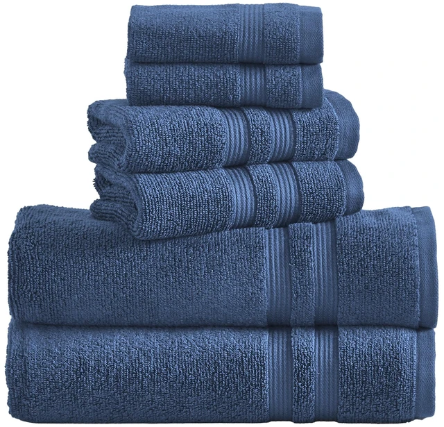 Main image of Mainstays Performance 6-Piece Bath Towel Set, Quick Dry, Fade Resistant, Indigo