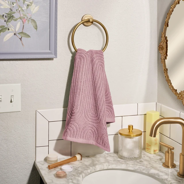 Alt view image 2 of 7 - Beautiful by Drew Barrymore Textured Hand Towel 100% Cotton Rose Pink