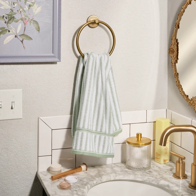 Alt view image 2 of 5 - Beautiful by Drew Barrymore Stripe Hand Towel, 100% Cotton, Sage Green