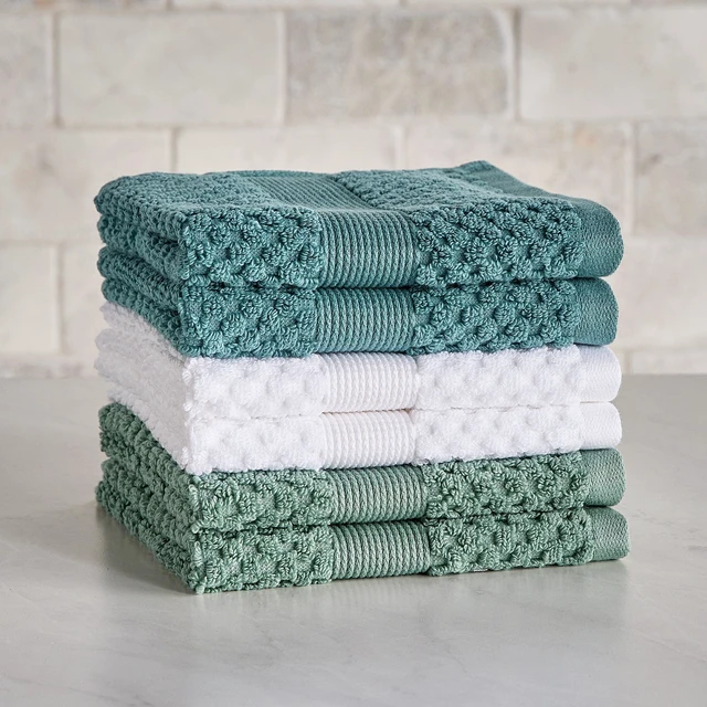Main image of Better Homes & Gardens 6-Pack Signature Soft Cotton Popcorn Textured Washcloth Bundle, Green