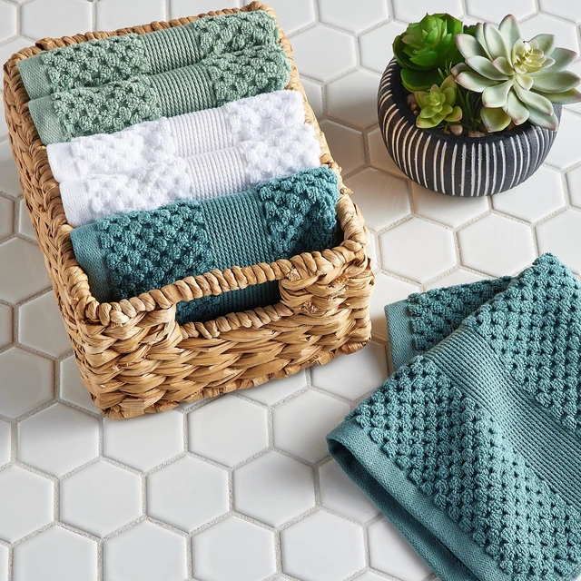 Alt view image 4 of 6 - Better Homes & Gardens 6-Pack Signature Soft Cotton Popcorn Textured Washcloth Bundle, Green