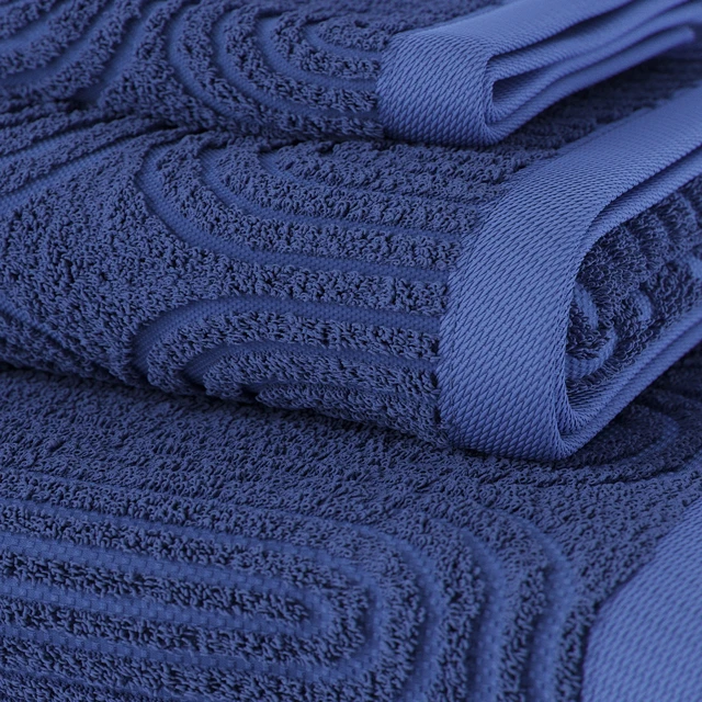 Alt view image 5 of 5 - 6-Piece Textured Bath Set by Beautiful by Drew Barrymore, 100% Cotton, Smokey Blue