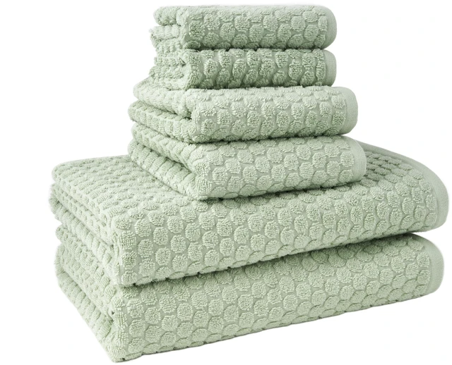 Main image of Beautiful by Drew Barrymore 6-Piece Dot Bath Towel Set, 100% Cotton, Sage Green