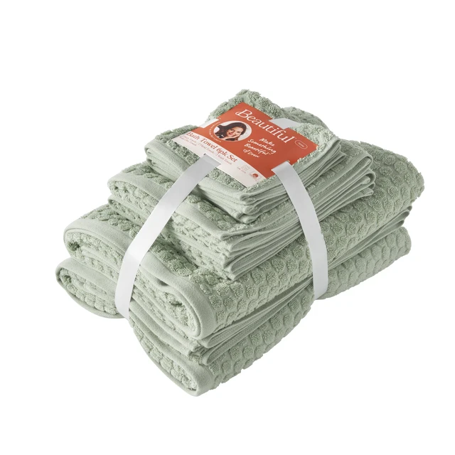 Alt view image 5 of 5 - Beautiful by Drew Barrymore 6-Piece Dot Bath Towel Set, 100% Cotton, Sage Green