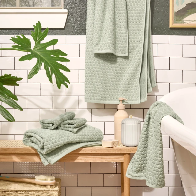 Alt view image 2 of 5 - Beautiful by Drew Barrymore 6-Piece Dot Bath Towel Set, 100% Cotton, Sage Green