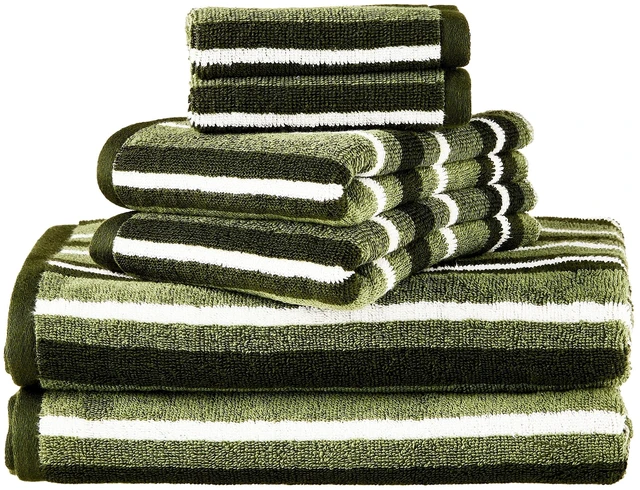 Main image of Mainstays 6-Piece Cotton Striped Towel Set, Green