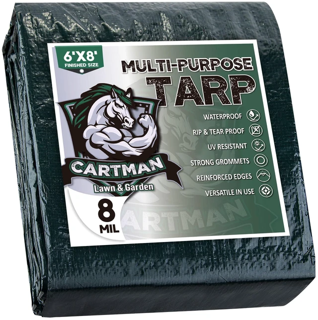 Main image of CARTMAN 6x8ft Waterproof Poly Tarp Cover, 8 Mil, Green
