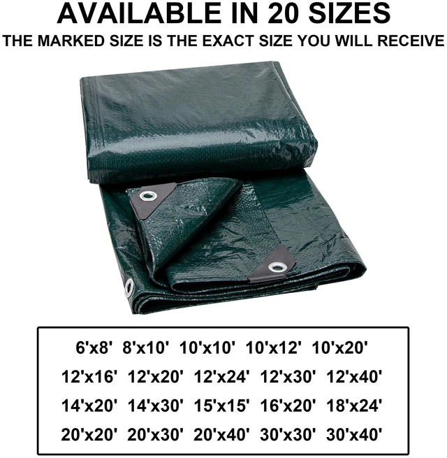Alt view image 5 of 6 - CARTMAN 6x8ft Waterproof Poly Tarp Cover, 8 Mil, Green
