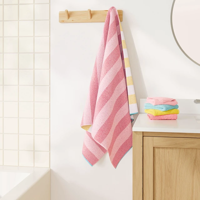 Alt view image 5 of 6 - Mainstays Kids Cotton Jacquard Bath Towel, 27" x 52", Pink Stripe