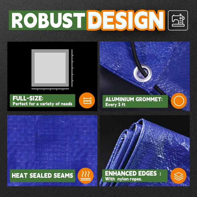 Alt view image 7 of 7 - RAINDEWAY 8x10 Feet 5 Mil Blue Waterproof Multipurpose Tarp