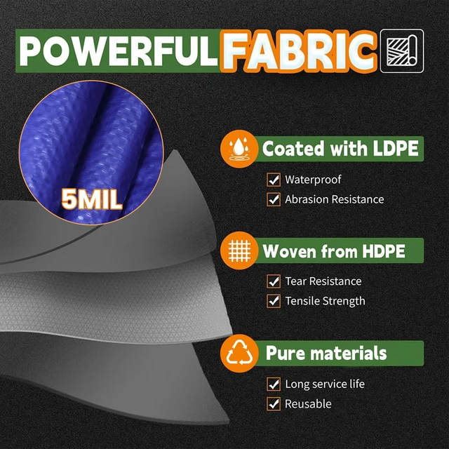 Alt view image 4 of 7 - RAINDEWAY 8x10 Feet 5 Mil Blue Waterproof Multipurpose Tarp