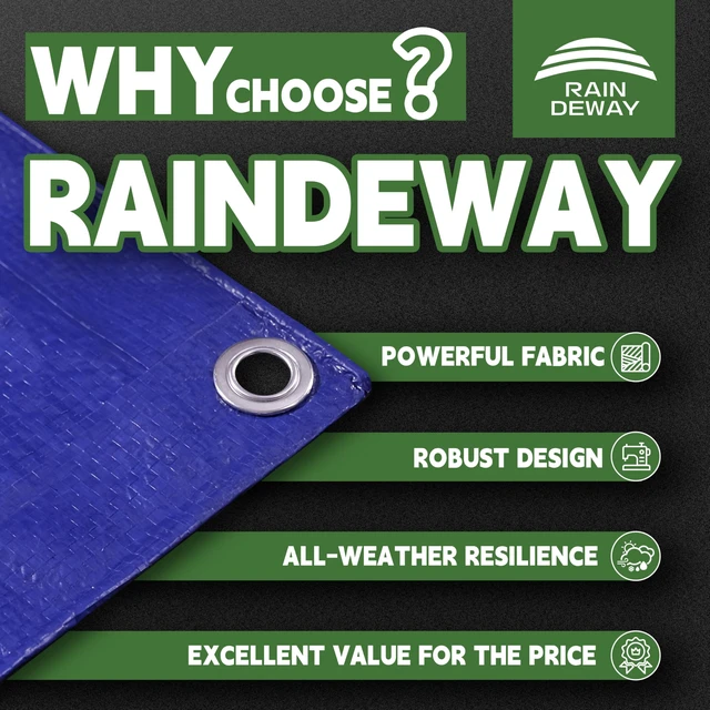 Alt view image 2 of 7 - RAINDEWAY 8x10 Feet 5 Mil Blue Waterproof Multipurpose Tarp