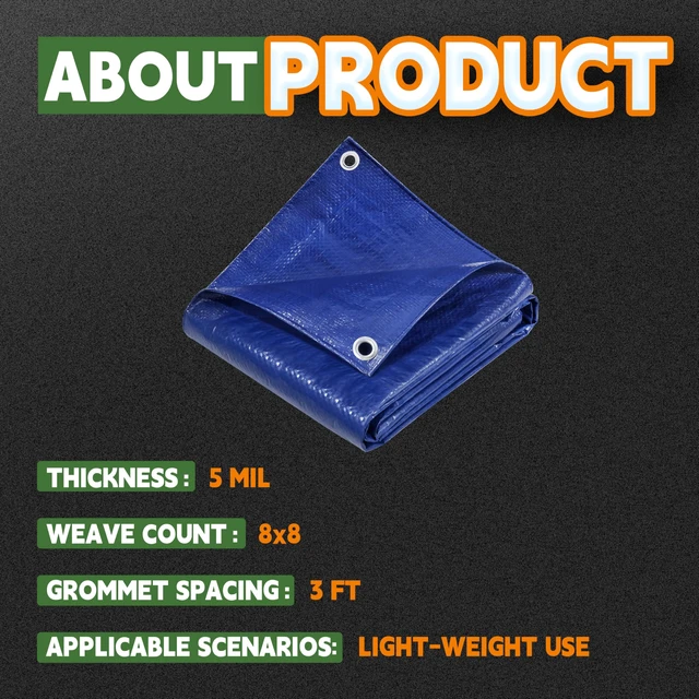 Alt view image 5 of 7 - RAINDEWAY 8x10 Feet 5 Mil Blue Waterproof Multipurpose Tarp
