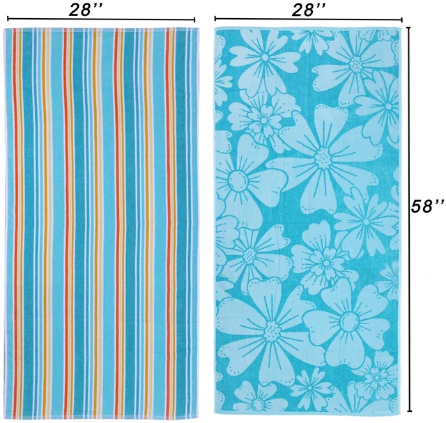Main image of Mainstays 2-Pack Beach Towels 58inx28in Green Flower & Stripes