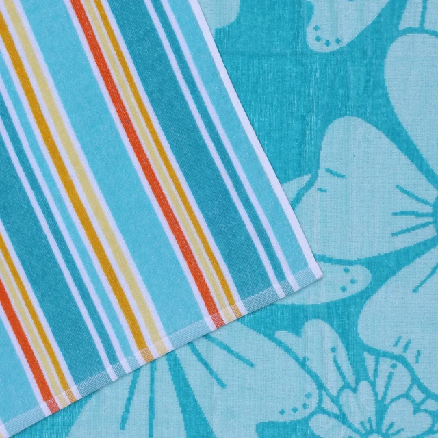 Alt view image 7 of 7 - Mainstays 2-Pack Beach Towels 58inx28in Green Flower & Stripes