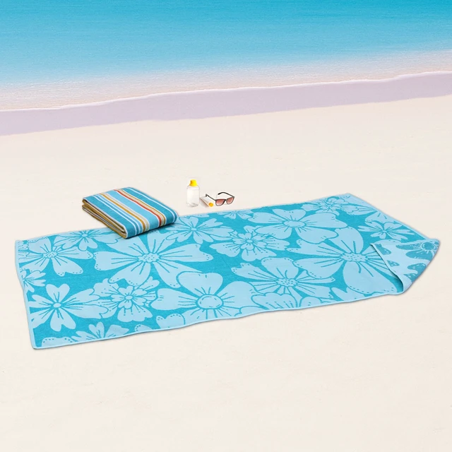 Alt view image 4 of 7 - Mainstays 2-Pack Beach Towels 58inx28in Green Flower & Stripes