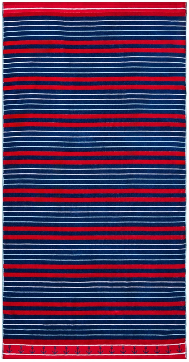 Main image of Better Homes & Gardens Coastal Clarence Striped Navy & Red Cotton-Blend Beach Towel