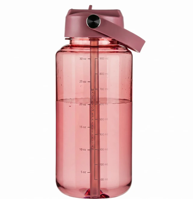 Main image of OLDLEY 32oz Tritan Clear Water Bottle with Straw, Leakproof, BPA-Free, Wide Mouth, Reusable Sports Bottle with Marked Bottle and Carry Handle, for Gym, Hiking, Camping, T