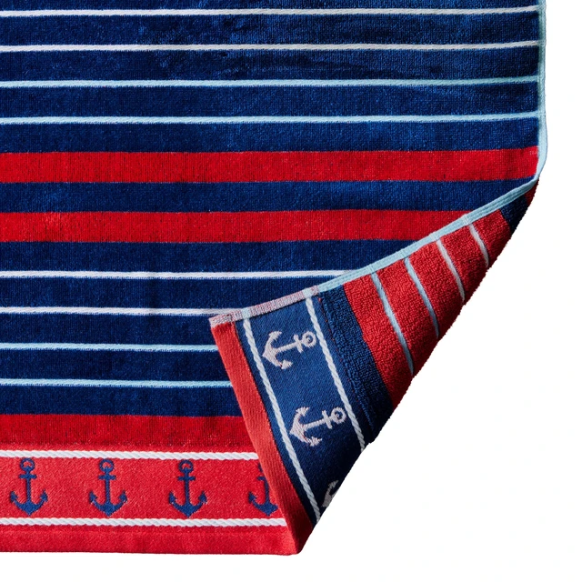 Alt view image 4 of 6 - Better Homes & Gardens Coastal Clarence Striped Navy & Red Cotton-Blend Beach Towel