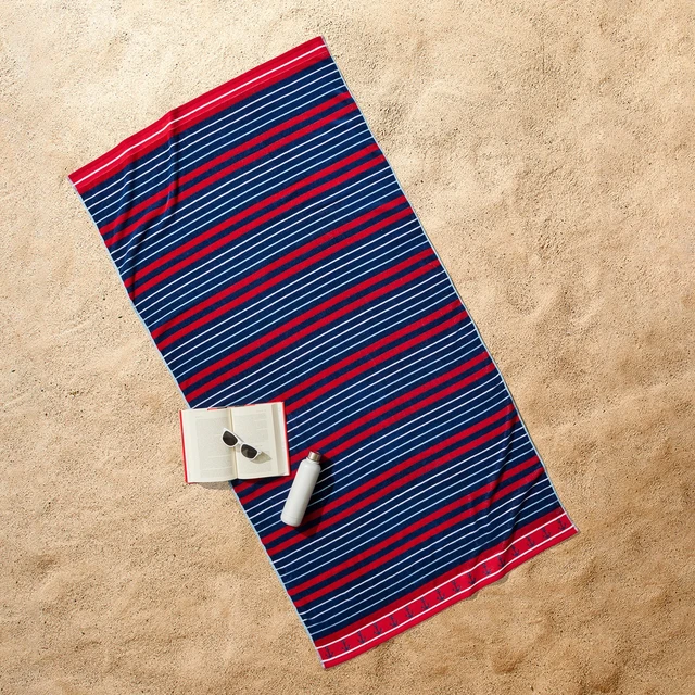 Alt view image 6 of 6 - Better Homes & Gardens Coastal Clarence Striped Navy & Red Cotton-Blend Beach Towel