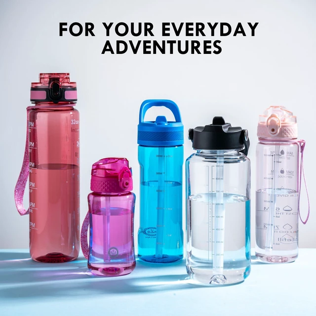 Alt view image 6 of 6 - OLDLEY 32oz Tritan Clear Water Bottle with Straw, Leakproof, BPA-Free, Wide Mouth, Reusable Sports Bottle with Marked Bottle and Carry Handle, for Gym, Hiking, Camping, T